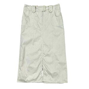 Vintage Y2K Long Maxi Skirt Size 10 Tan Khaki Cotton Stretch Slit Grunge Modest